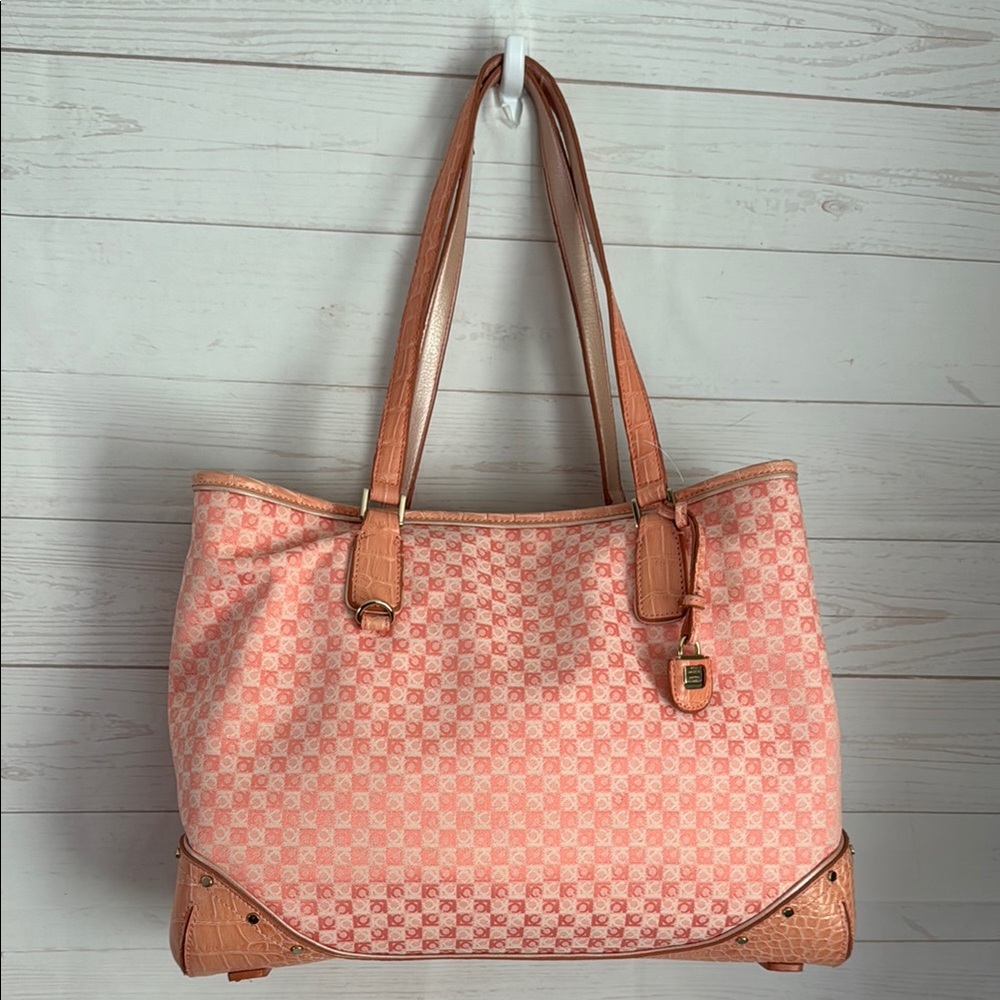 liz Claiborne Canvas Pink/Peach Tote Bag Shoulder Handbag Purse